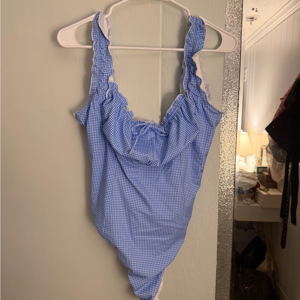 Blue Gingham Ruffle One-Piece Swimsuit - Women Swim